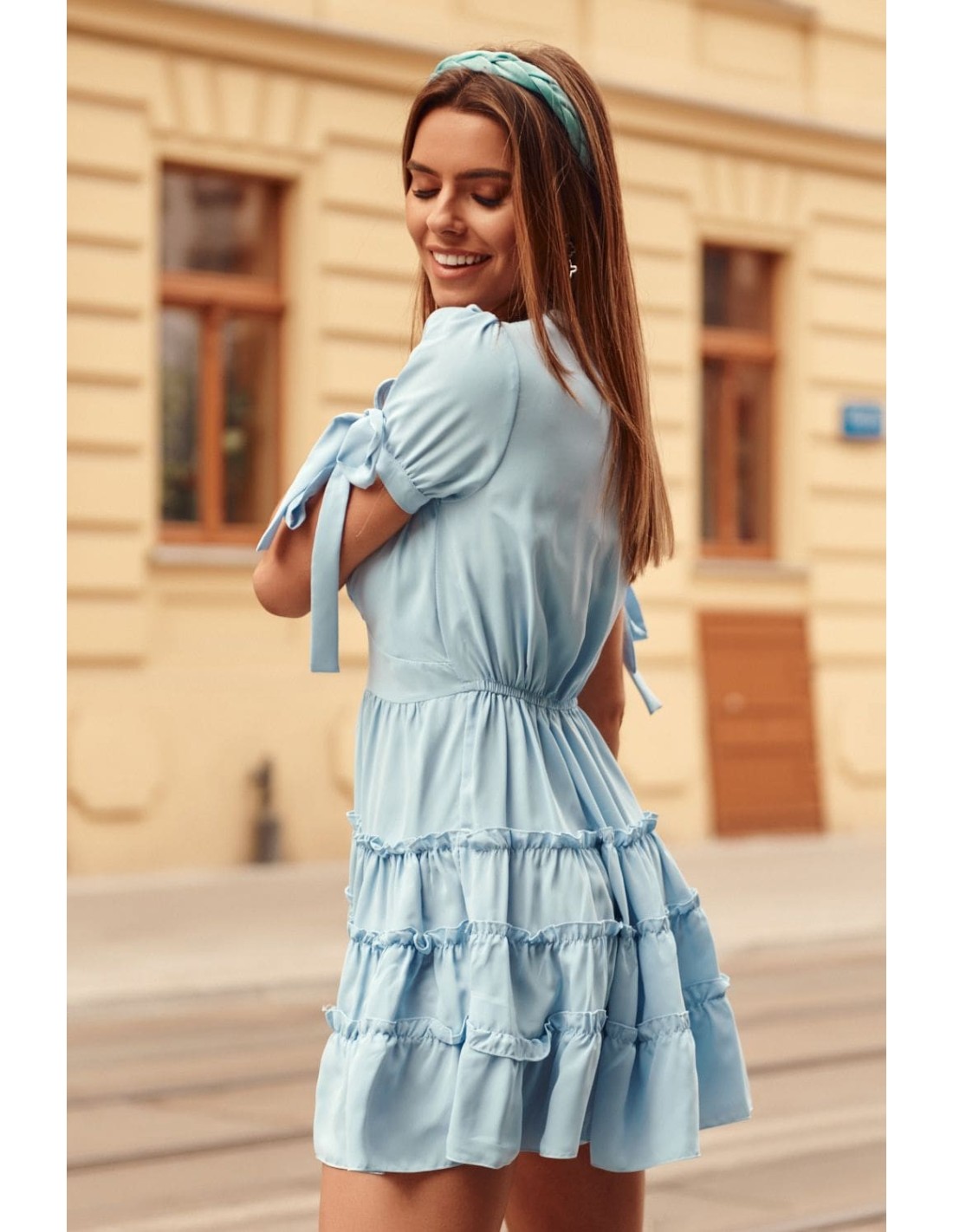 Sommerkleid mit kurzen Ärmeln, blau PR3181 - Online-Shop - Boutique